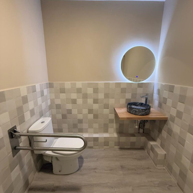 Rehabilitación de baño con espejo para una vivienda accesible